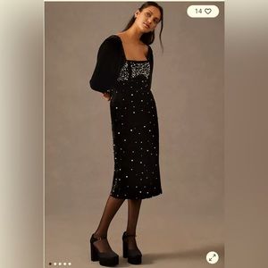 Anthropologie Black Velvet w) Pearl Dress, NWT, Small